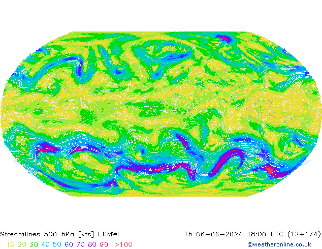 Linia prądu 500 hPa ECMWF czw. 06.06.2024 18 UTC