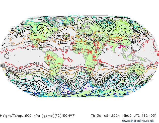 Height/Temp. 500 hPa ECMWF Qui 30.05.2024 15 UTC