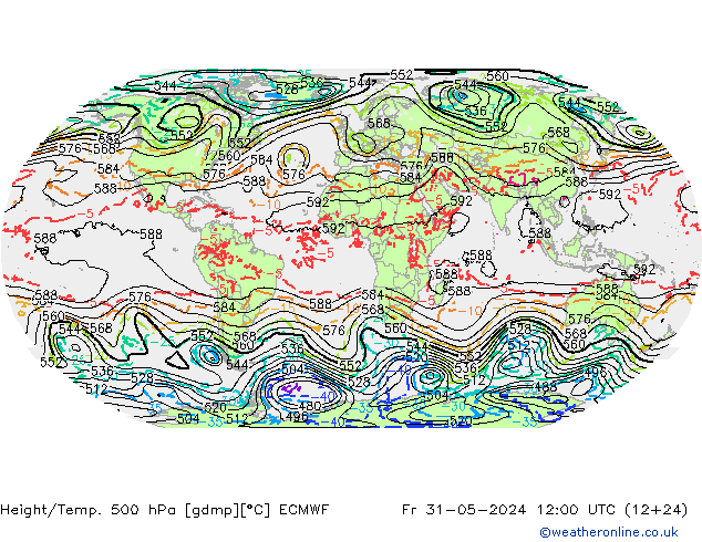 Z500/Rain (+SLP)/Z850 ECMWF Fr 31.05.2024 12 UTC