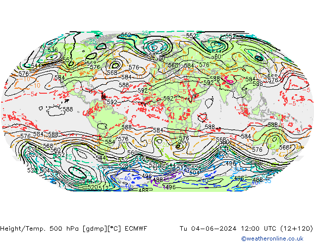 Géop./Temp. 500 hPa ECMWF mar 04.06.2024 12 UTC