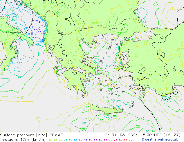 Eşrüzgar Hızları (km/sa) ECMWF Cu 31.05.2024 15 UTC