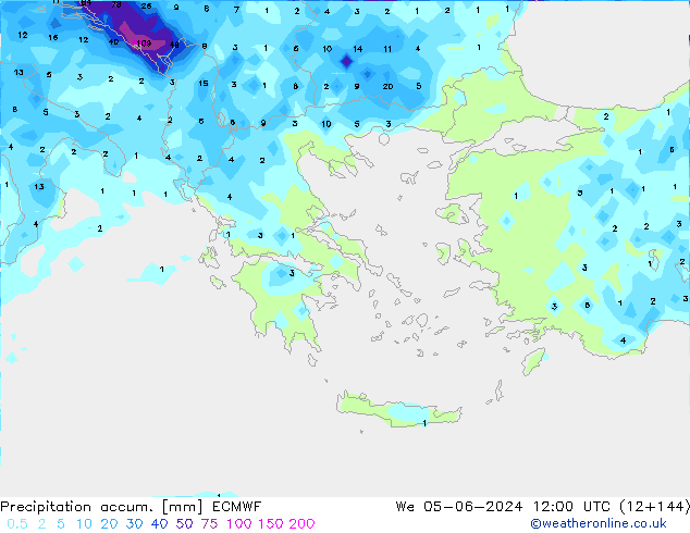 Precipitation accum. ECMWF We 05.06.2024 12 UTC