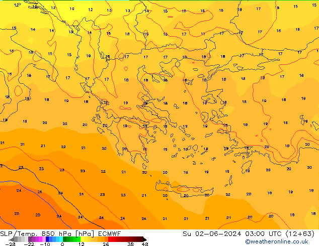 SLP/Temp. 850 hPa ECMWF nie. 02.06.2024 03 UTC