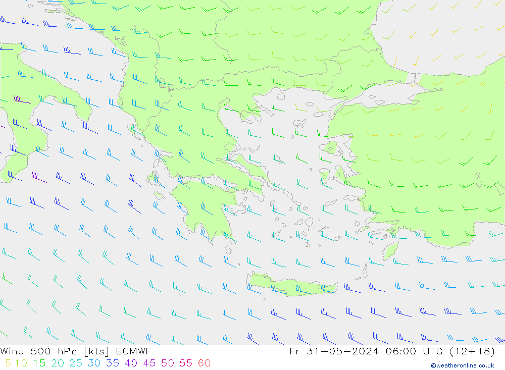 Vento 500 hPa ECMWF Sex 31.05.2024 06 UTC