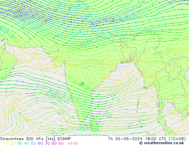 Streamlines 300 hPa ECMWF Th 30.05.2024 18 UTC