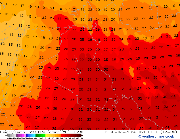 Z500/Rain (+SLP)/Z850 ECMWF Th 30.05.2024 18 UTC