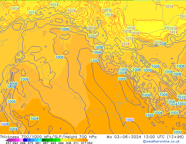 Thck 700-1000 hPa ECMWF Mo 03.06.2024 12 UTC