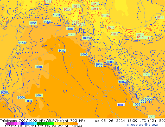 Thck 700-1000 hPa ECMWF St 05.06.2024 18 UTC