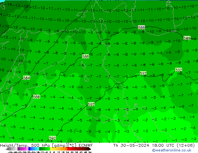 Z500/Rain (+SLP)/Z850 ECMWF Th 30.05.2024 18 UTC