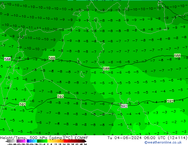 Z500/Rain (+SLP)/Z850 ECMWF Út 04.06.2024 06 UTC