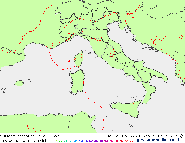 Isotachs (kph) ECMWF Seg 03.06.2024 06 UTC