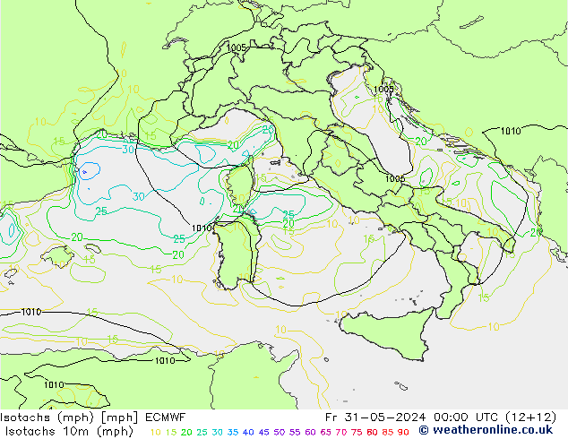 Isotachs (mph) ECMWF ven 31.05.2024 00 UTC