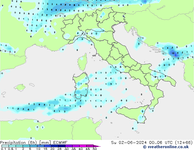 Nied. akkumuliert (6Std) ECMWF So 02.06.2024 06 UTC