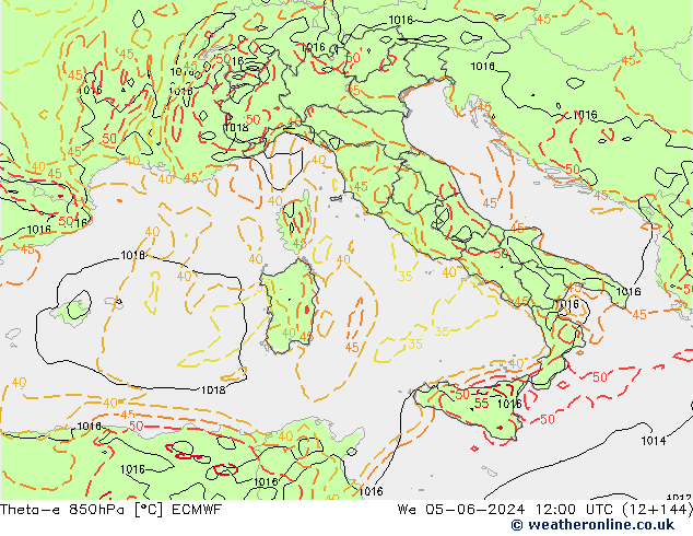 Theta-e 850hPa ECMWF Çar 05.06.2024 12 UTC
