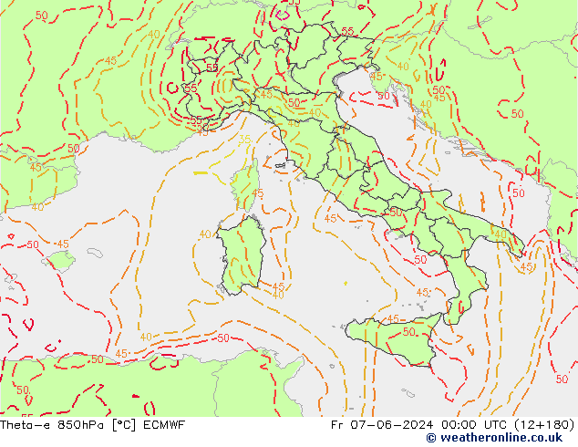Theta-e 850hPa ECMWF Pá 07.06.2024 00 UTC