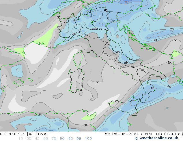 RH 700 hPa ECMWF Qua 05.06.2024 00 UTC