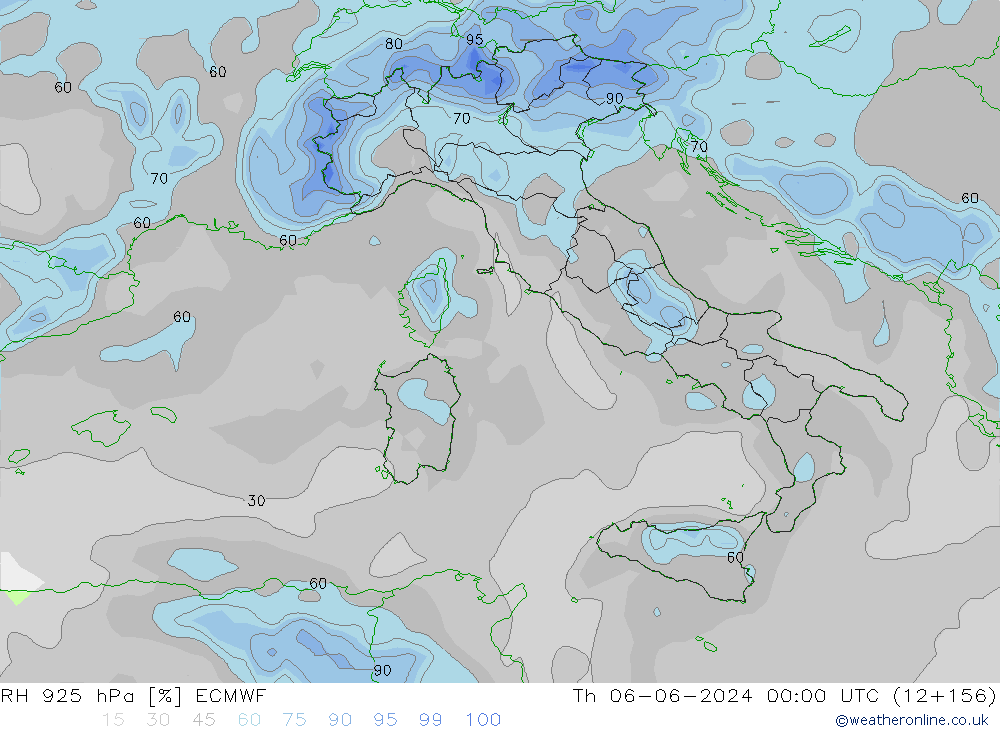 Humedad rel. 925hPa ECMWF jue 06.06.2024 00 UTC