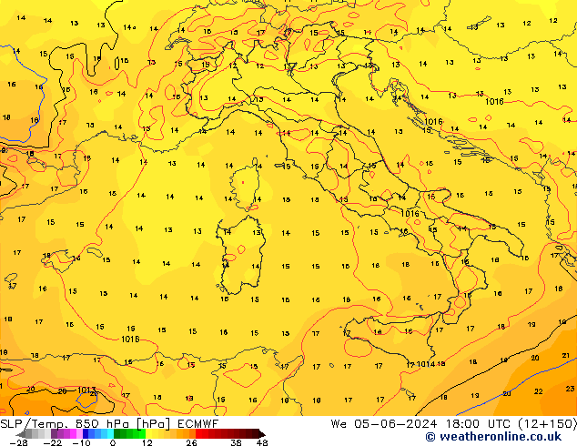 SLP/Temp. 850 гПа ECMWF ср 05.06.2024 18 UTC