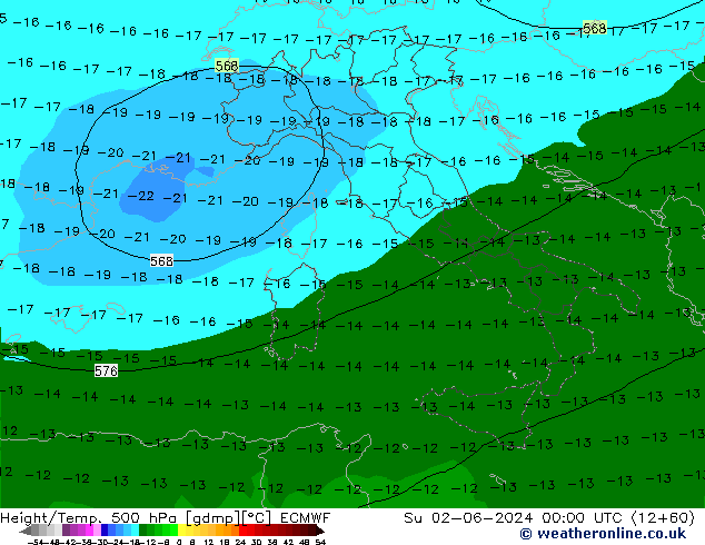 Z500/Regen(+SLP)/Z850 ECMWF zo 02.06.2024 00 UTC