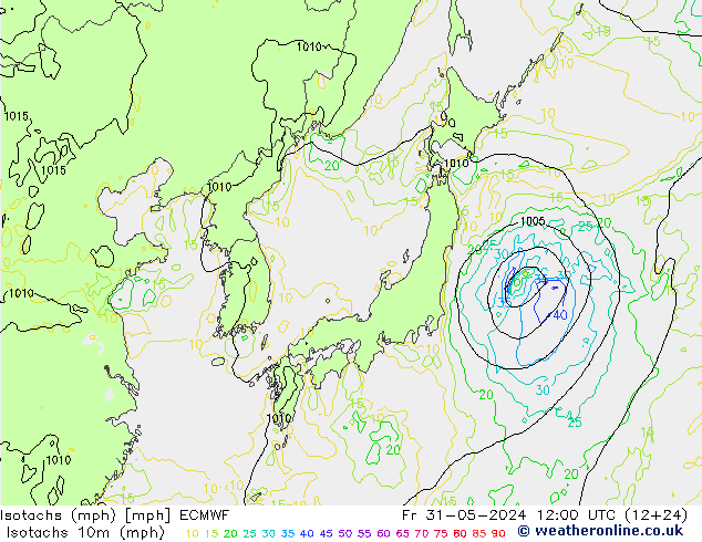 Isotachs (mph) ECMWF Sex 31.05.2024 12 UTC