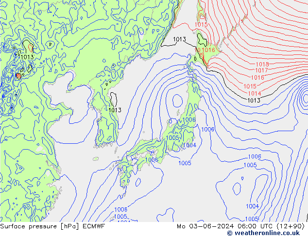 Presión superficial ECMWF lun 03.06.2024 06 UTC