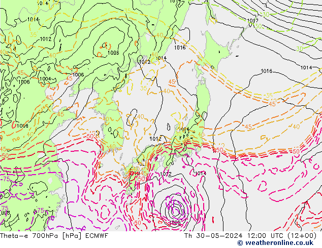 Theta-e 700hPa ECMWF  30.05.2024 12 UTC