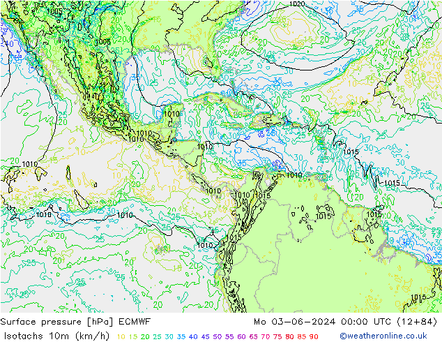 Isotachs (kph) ECMWF Mo 03.06.2024 00 UTC