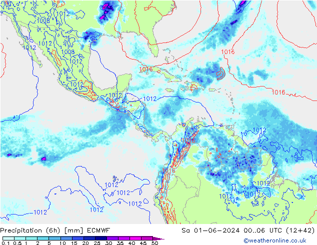 Precipitation (6h) ECMWF Sa 01.06.2024 06 UTC