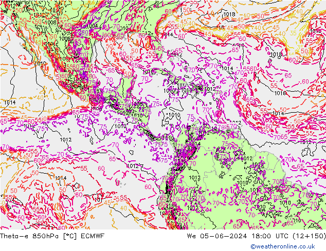 Theta-e 850hPa ECMWF Qua 05.06.2024 18 UTC