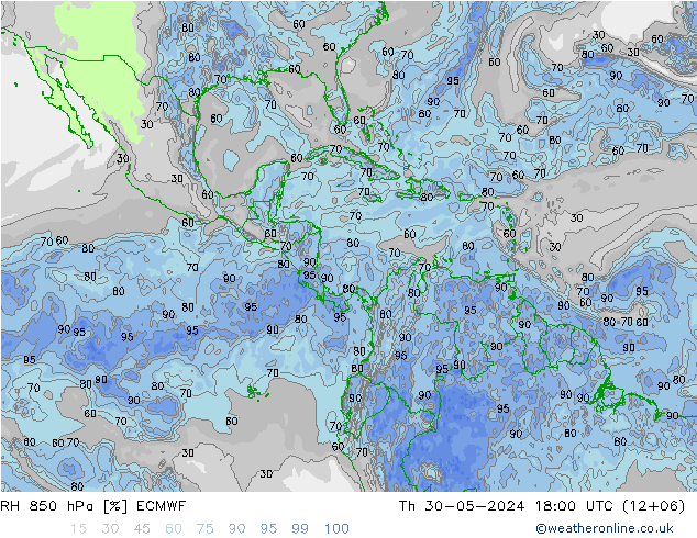 RH 850 hPa ECMWF Th 30.05.2024 18 UTC