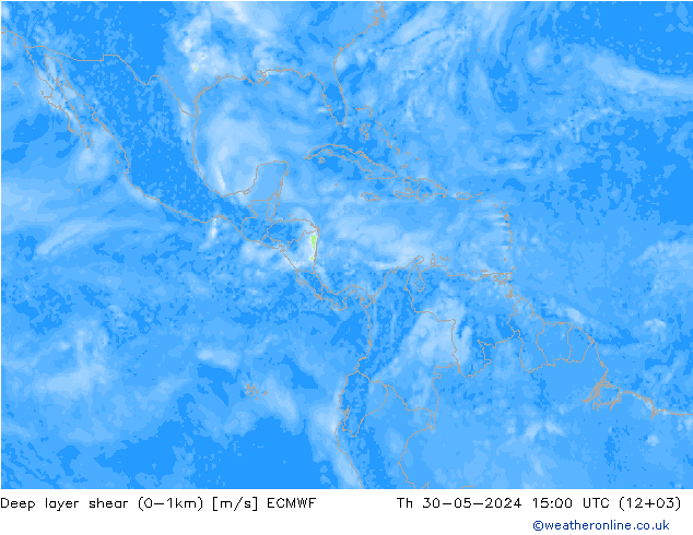 Deep layer shear (0-1km) ECMWF gio 30.05.2024 15 UTC