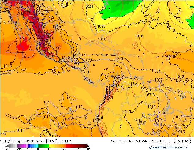 SLP/Temp. 850 hPa ECMWF Sa 01.06.2024 06 UTC