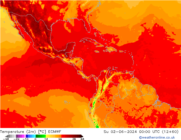 Temperature (2m) ECMWF Su 02.06.2024 00 UTC