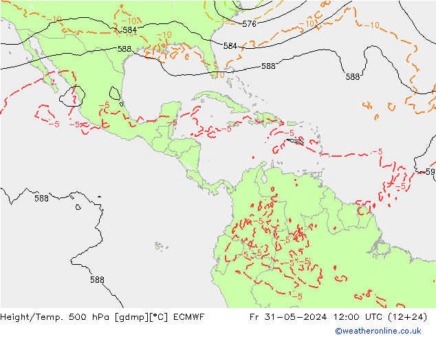 Z500/Rain (+SLP)/Z850 ECMWF vie 31.05.2024 12 UTC