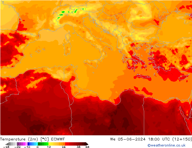 température (2m) ECMWF mer 05.06.2024 18 UTC