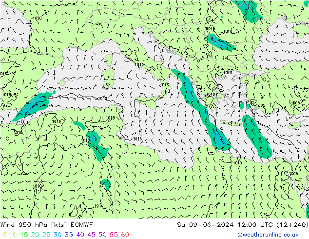 Wind 950 hPa ECMWF Su 09.06.2024 12 UTC