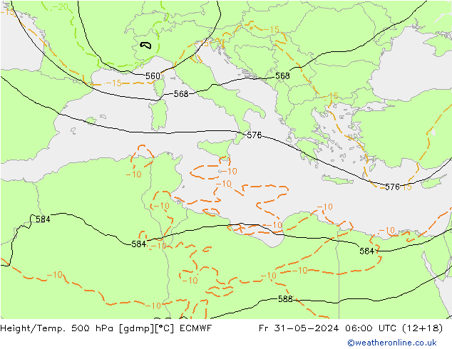 Z500/Rain (+SLP)/Z850 ECMWF ven 31.05.2024 06 UTC