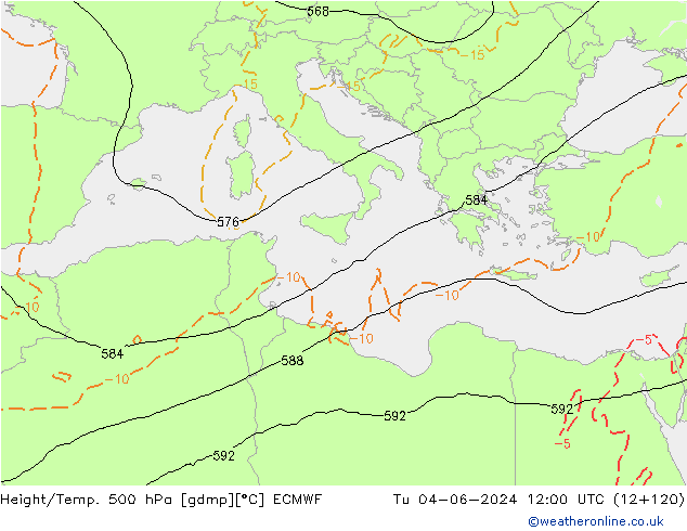 Z500/Rain (+SLP)/Z850 ECMWF Tu 04.06.2024 12 UTC