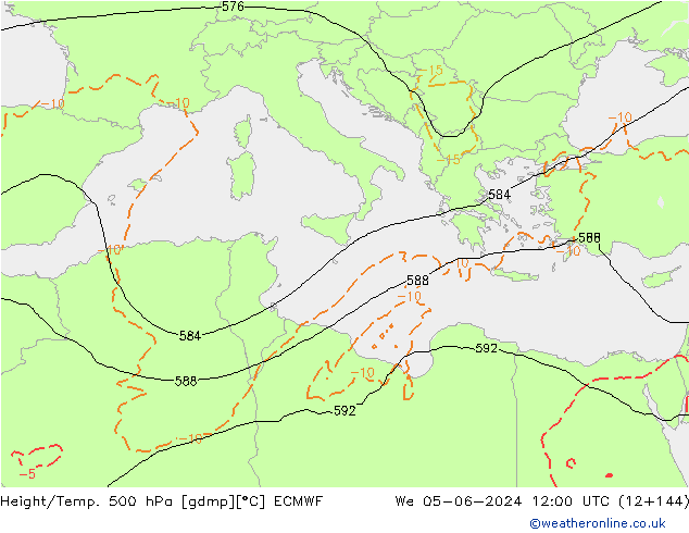 Yükseklik/Sıc. 500 hPa ECMWF Çar 05.06.2024 12 UTC