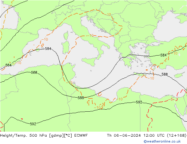 Height/Temp. 500 hPa ECMWF czw. 06.06.2024 12 UTC