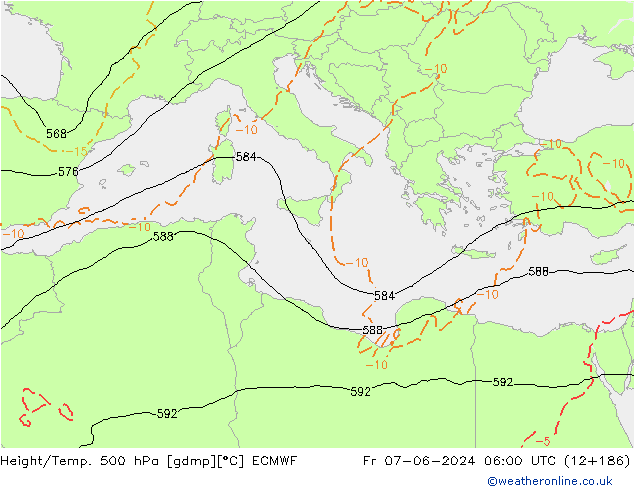 Z500/Rain (+SLP)/Z850 ECMWF ven 07.06.2024 06 UTC