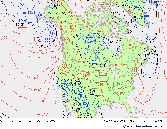 Atmosférický tlak ECMWF Pá 31.05.2024 06 UTC