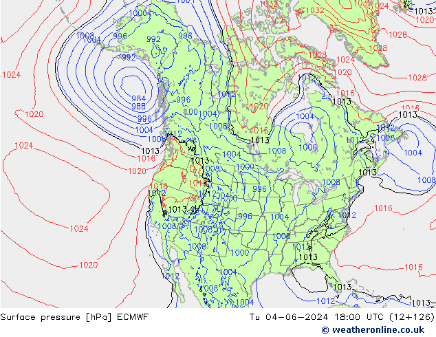 Atmosférický tlak ECMWF Út 04.06.2024 18 UTC