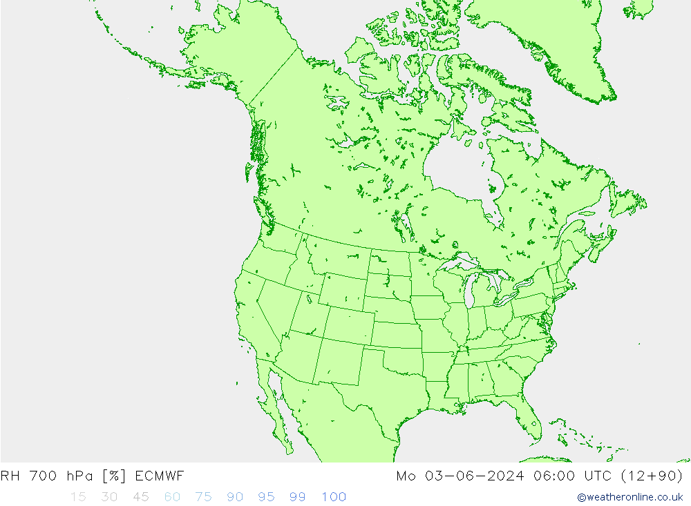 RH 700 hPa ECMWF pon. 03.06.2024 06 UTC
