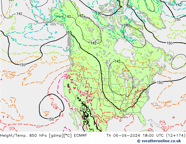 Hoogte/Temp. 850 hPa ECMWF do 06.06.2024 18 UTC