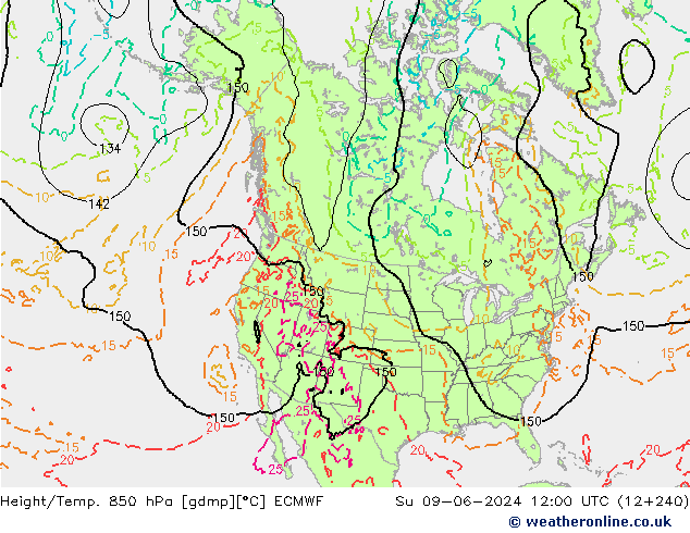 Height/Temp. 850 hPa ECMWF  09.06.2024 12 UTC