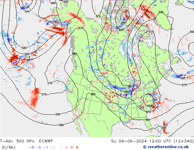 T-Adv. 500 hPa ECMWF  09.06.2024 12 UTC