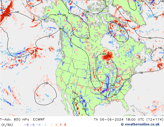 T-Adv. 850 hPa ECMWF Th 06.06.2024 18 UTC