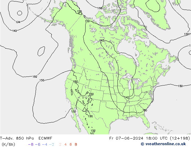 T-Adv. 850 hPa ECMWF Fr 07.06.2024 18 UTC