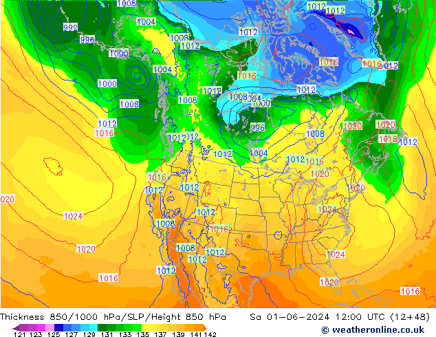 Schichtdicke 850-1000 hPa ECMWF Sa 01.06.2024 12 UTC